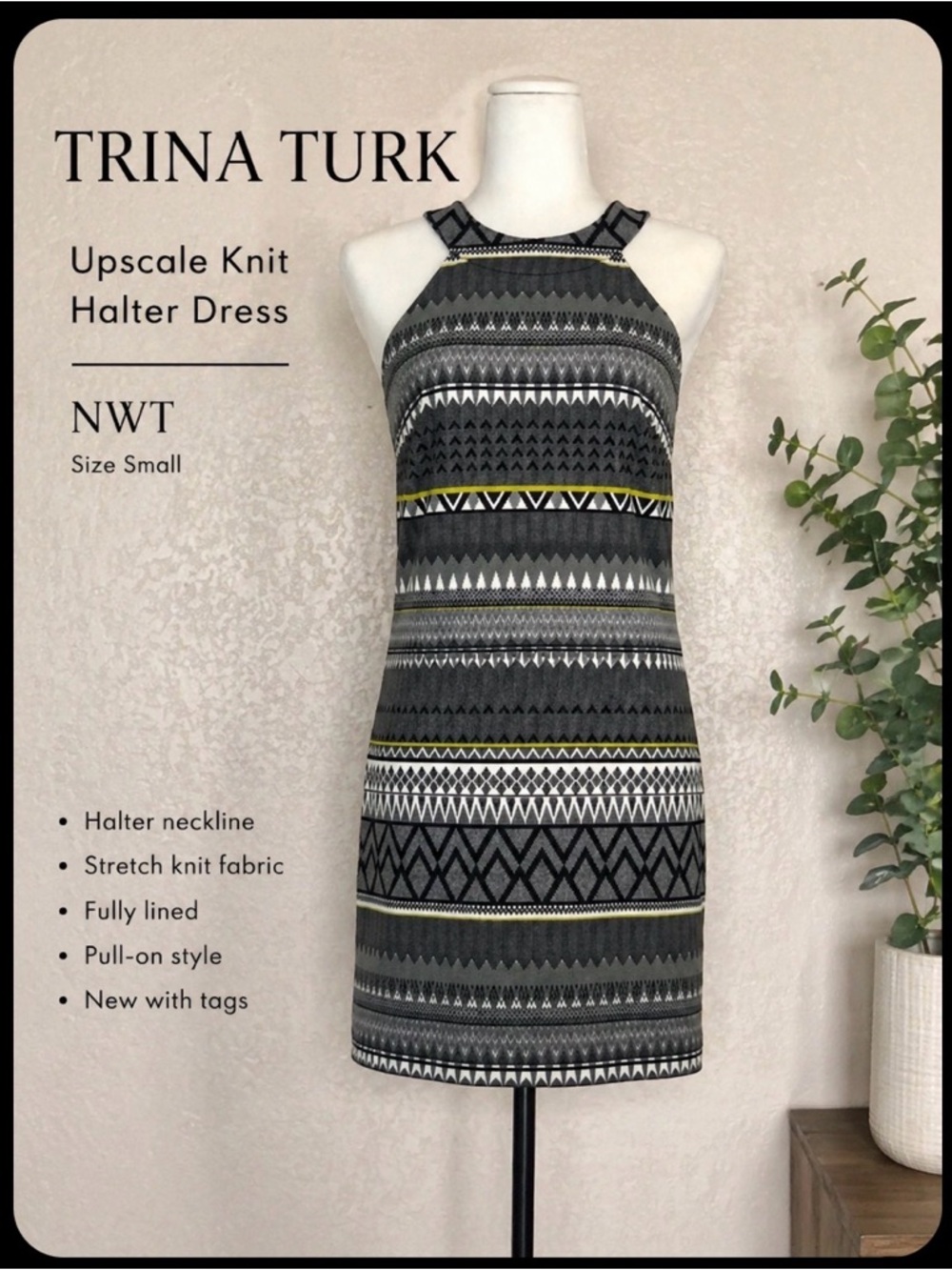 1310 NWT Trina Turk Upscale Knit Halter Dress. SzS